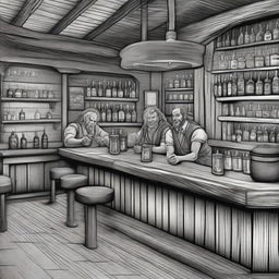 Create a high-quality digital art image of a friendly tavern bar in the style of Dungeons and Dragons