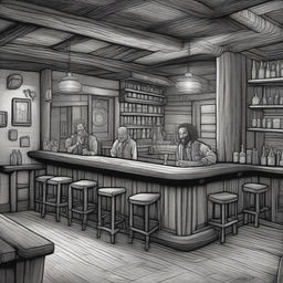 Create a high-quality digital art image of a friendly tavern bar in the style of Dungeons and Dragons