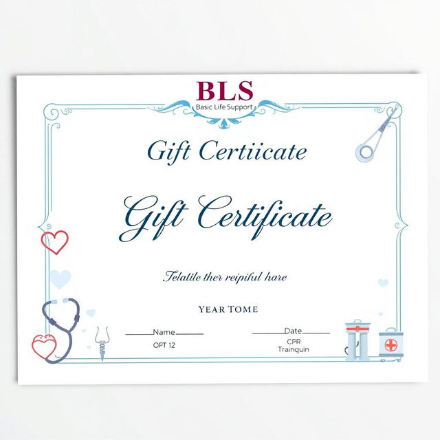 A beautifully designed gift certificate for BLS (Basic Life Support) training