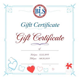A beautifully designed gift certificate for BLS (Basic Life Support) training