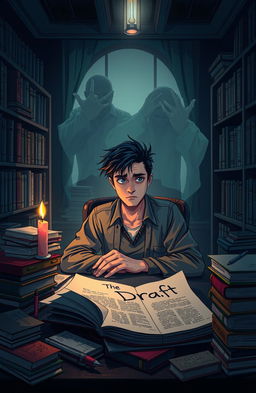 An eerie and atmospheric book cover and banner for the psychological horror mystery novel "The Draft
