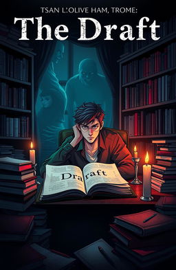 An eerie and atmospheric book cover and banner for the psychological horror mystery novel "The Draft