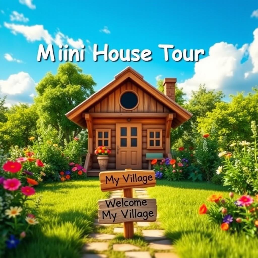A vibrant and inviting thumbnail for a YouTube video titled 'Mini House Tour in My Village