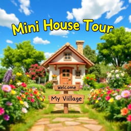 A vibrant and inviting thumbnail for a YouTube video titled 'Mini House Tour in My Village