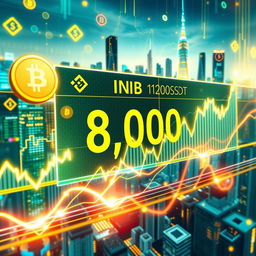 A vibrant and dynamic digital display of a cryptocurrency market, showcasing a bold chart indicating BNB (Binance Coin) trading at 800 USDT