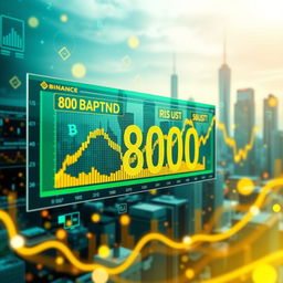 A vibrant and dynamic digital display of a cryptocurrency market, showcasing a bold chart indicating BNB (Binance Coin) trading at 800 USDT
