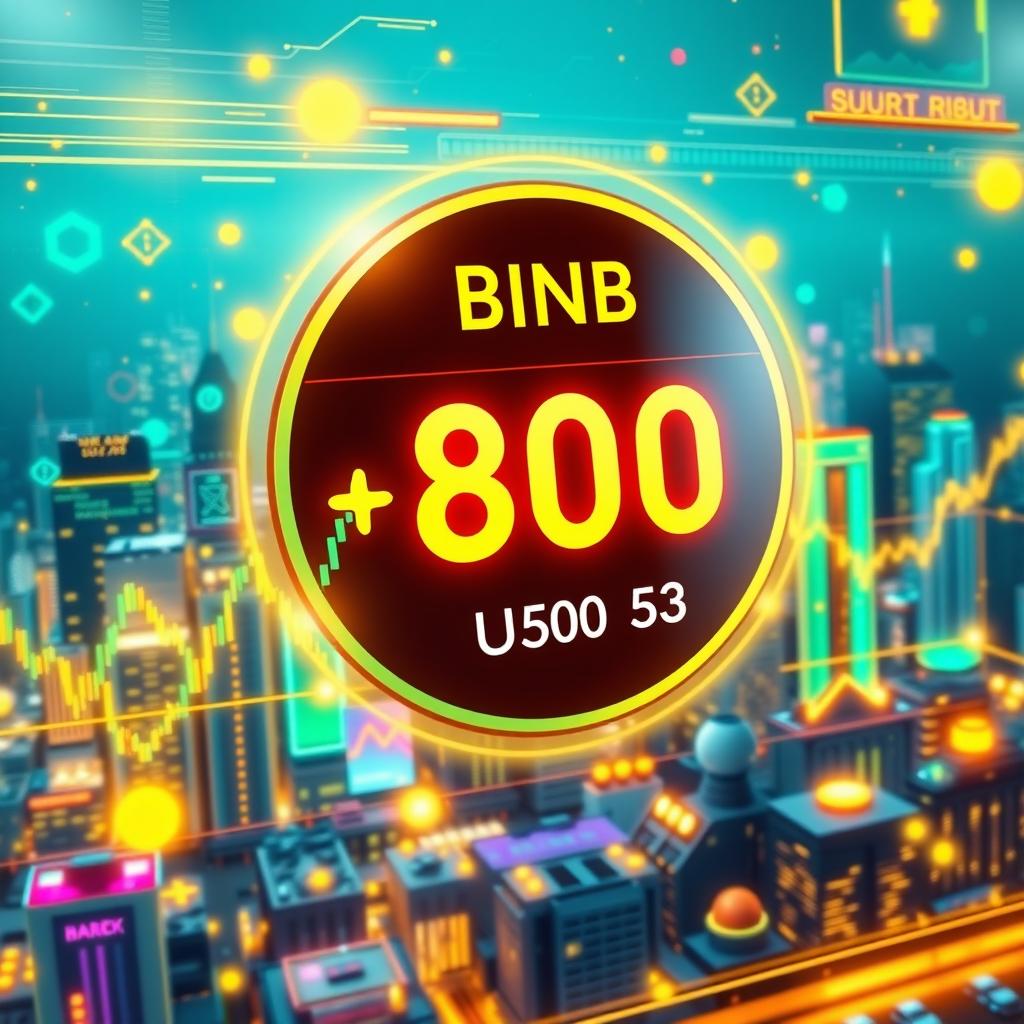 A vibrant and dynamic digital display of a cryptocurrency market, showcasing a bold chart indicating BNB (Binance Coin) trading at 800 USDT
