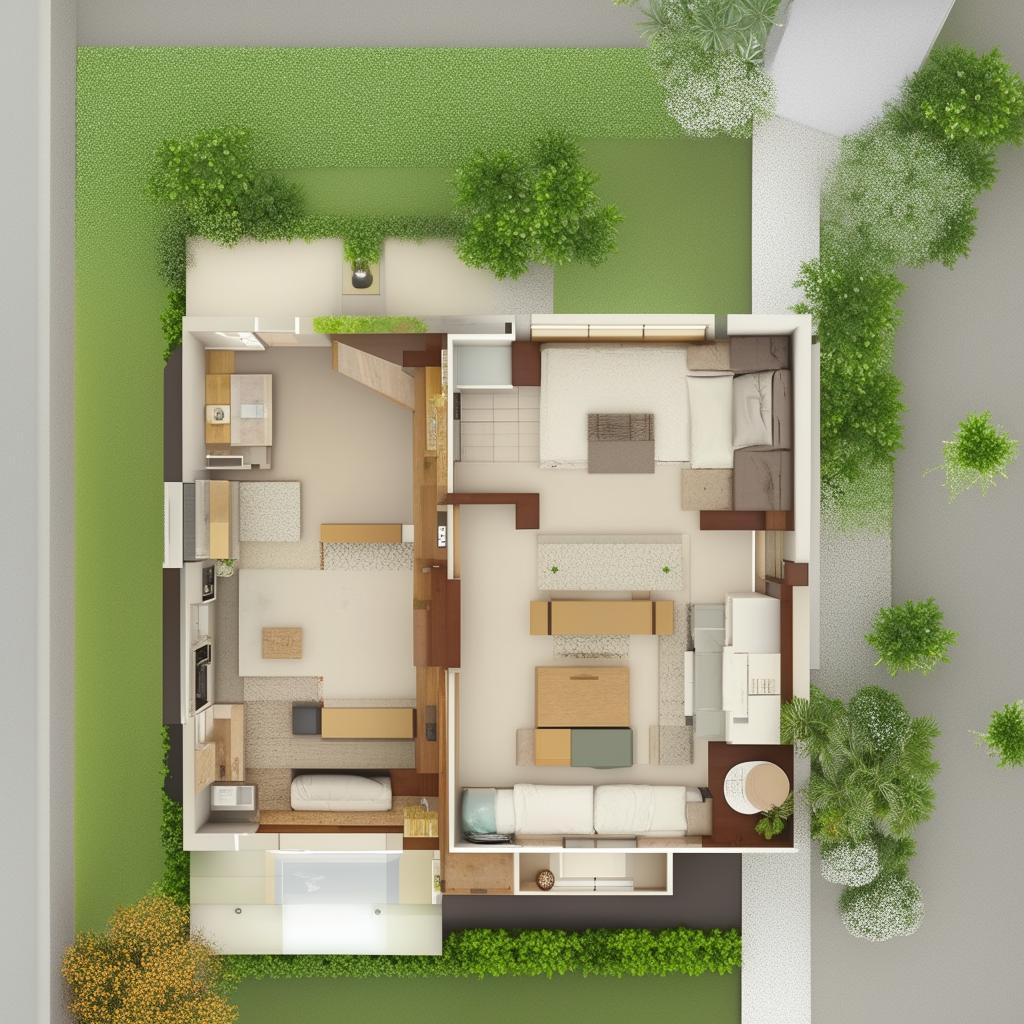 A detailed layout of a 30x35 3 BHK(dining, living and kitchen along with three bedrooms) home design, with an aesthetically pleasing and functional interior design.