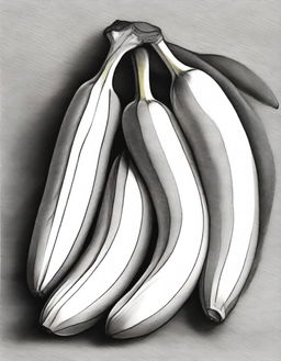 A highest-quality pencil drawing, finely detailed with realistic shading, depicting a bunch of ripe bananas