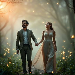 A husband and wife searching for light in a mystical environment