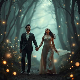 A husband and wife searching for light in a mystical environment