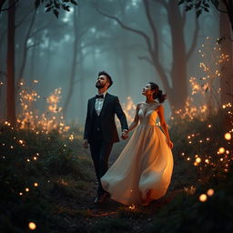A husband and wife searching for light in a mystical environment