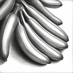 Another highest-quality pencil drawing, this time portraying a different perspective of a bunch of bananas