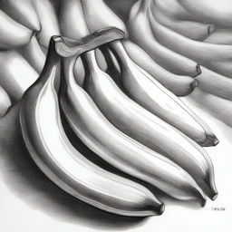 Another highest-quality pencil drawing, this time portraying a different perspective of a bunch of bananas