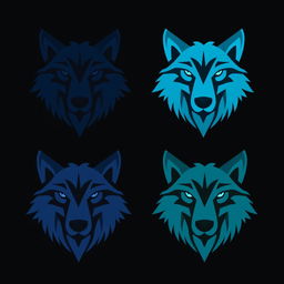 A logo design featuring the phrase 'BE HUMBLE' with four wolf heads in different shades of blue: navy blue, turquoise blue, sky blue, and teal