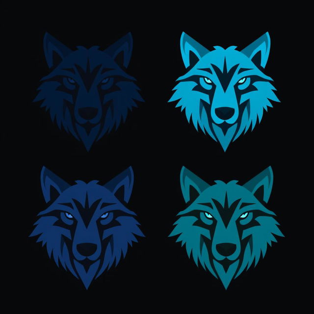 A logo design featuring the phrase 'BE HUMBLE' with four wolf heads in different shades of blue: navy blue, turquoise blue, sky blue, and teal