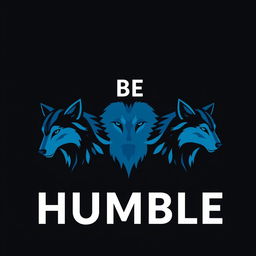 A logo design featuring the phrase 'BE HUMBLE' with four wolf heads in different shades of blue: navy blue, turquoise blue, sky blue, and teal