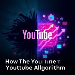 A visually striking YouTube thumbnail designed for a video about the YouTube algorithm, featuring a split design with a dark side and a light side, symbolizing the contrast of the algorithm's influence