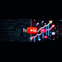 A visually striking YouTube thumbnail designed for a video about the YouTube algorithm, featuring a split design with a dark side and a light side, symbolizing the contrast of the algorithm's influence
