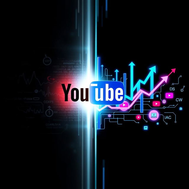 A visually striking YouTube thumbnail designed for a video about the YouTube algorithm, featuring a split design with a dark side and a light side, symbolizing the contrast of the algorithm's influence