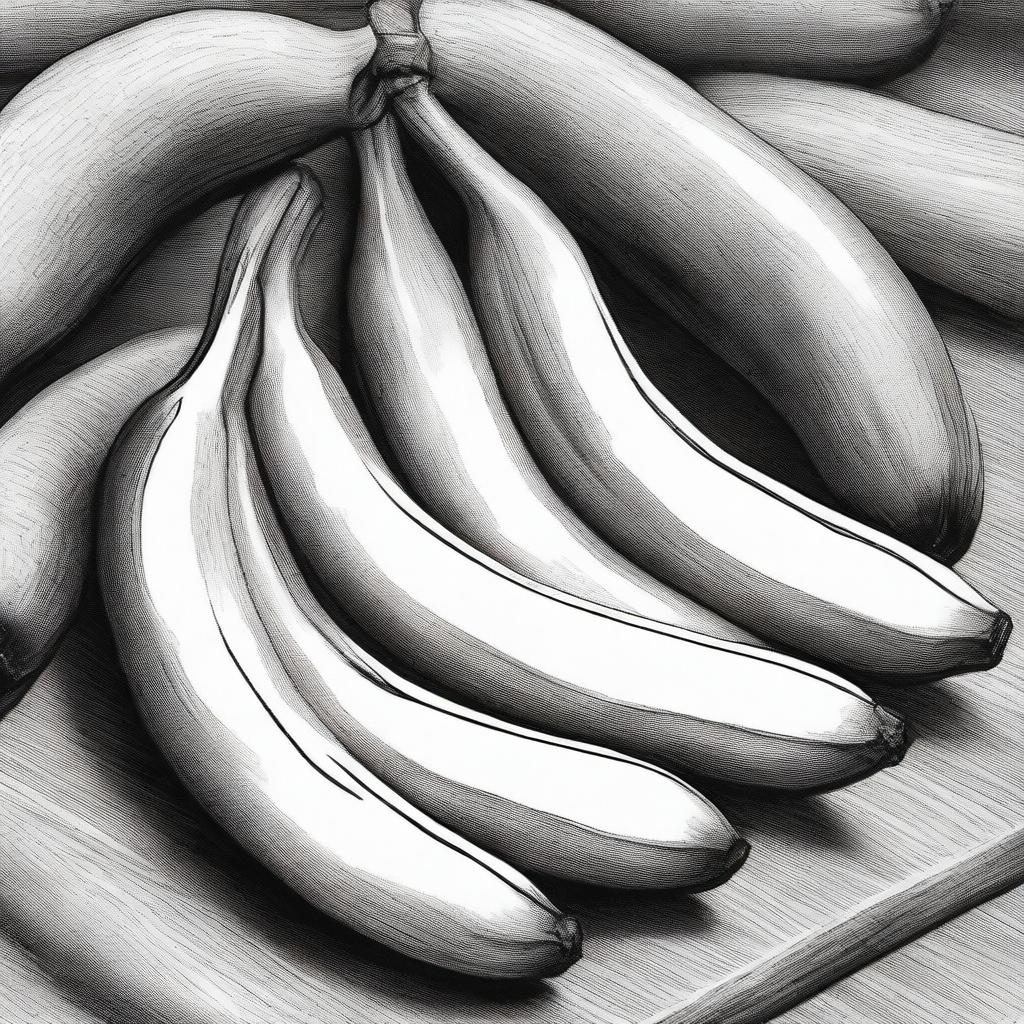 A highest-quality ballpoint pen drawing, presenting a fresh take on a bunch of bananas