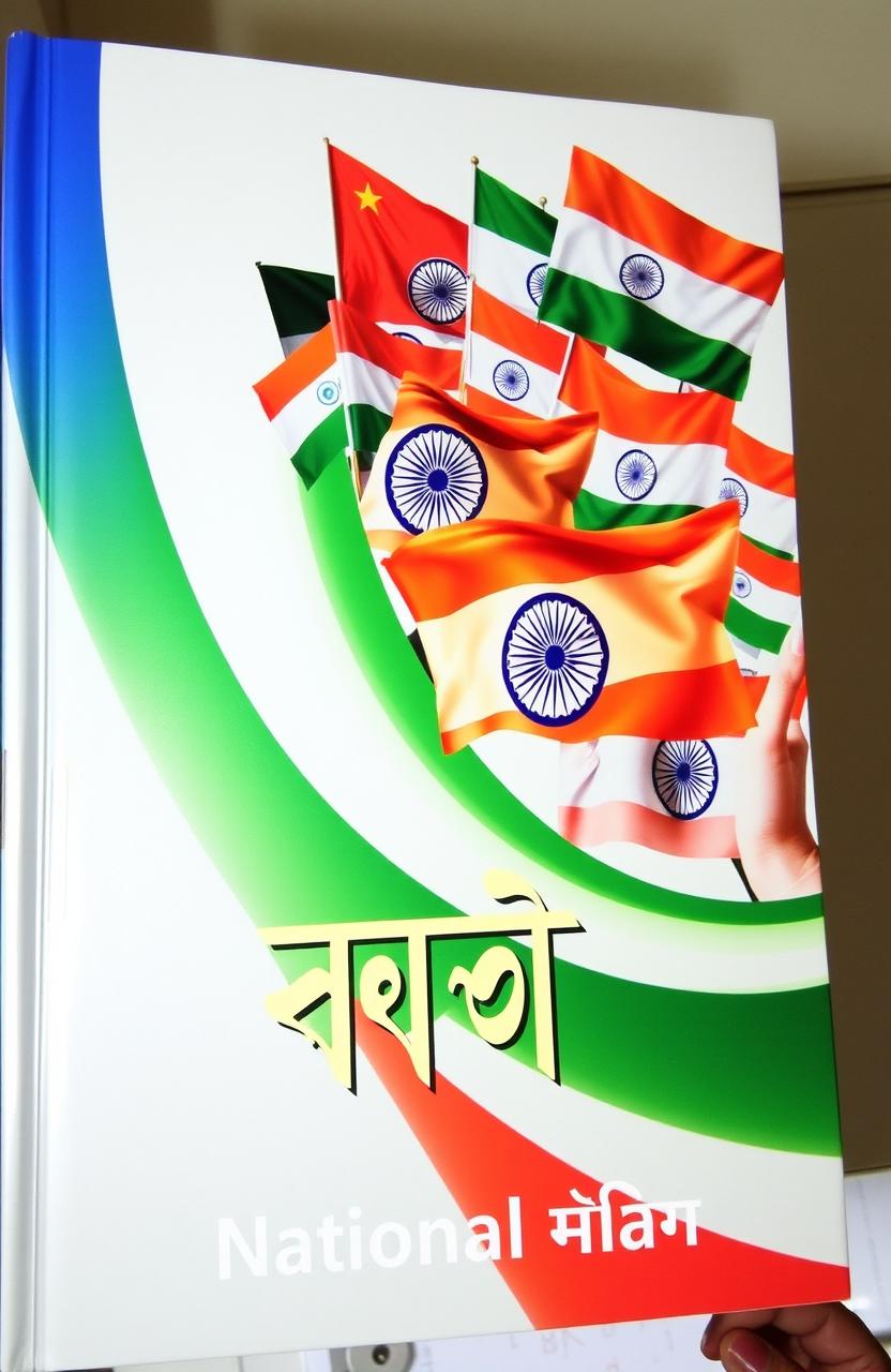 A visually striking book cover featuring a collage of different Indian flags displayed prominently, showcasing the evolution of the flags from the first flag to the current one
