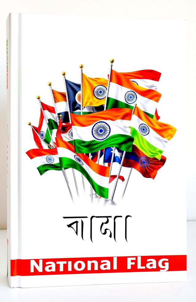 A visually striking book cover featuring a collage of different Indian flags displayed prominently, showcasing the evolution of the flags from the first flag to the current one