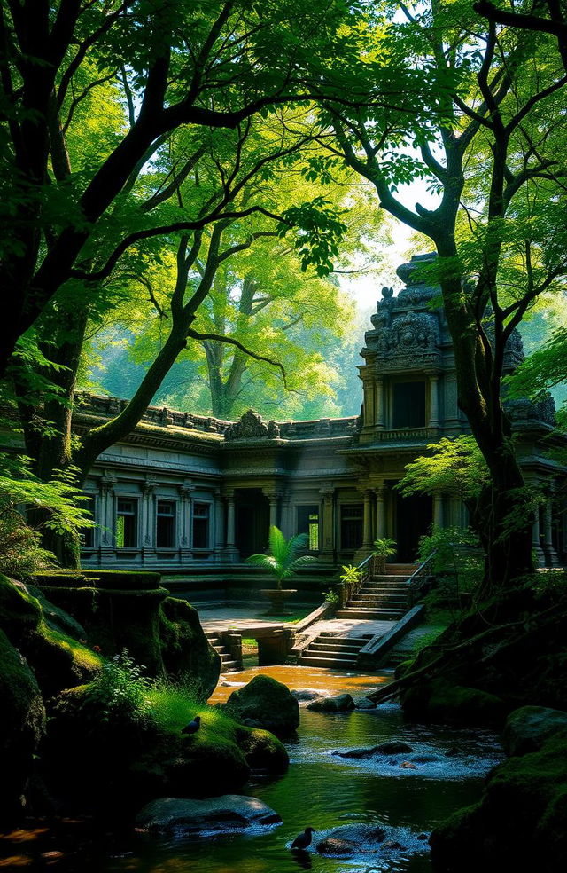 A stunning natural temple set in a lush green forest