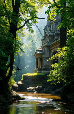 A stunning natural temple set in a lush green forest