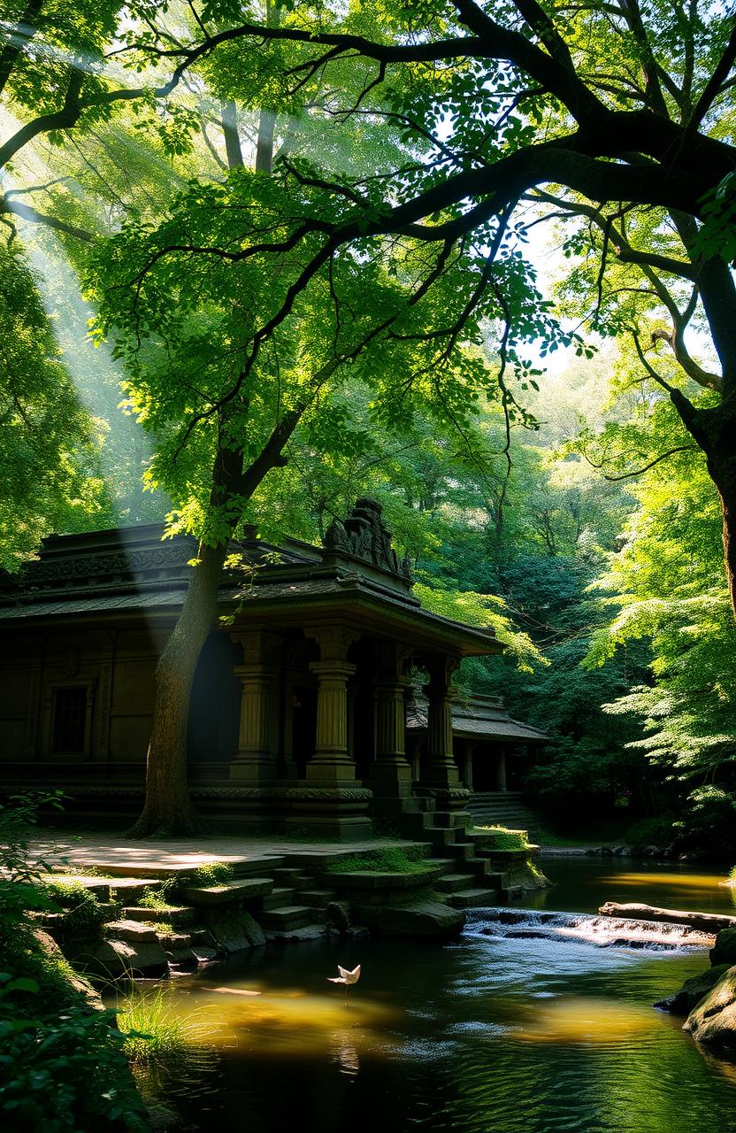 A stunning natural temple set in a lush green forest