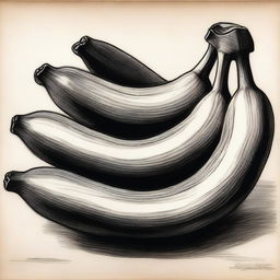 A captivating, highest-quality charcoal drawing that depicts a bunch of bananas