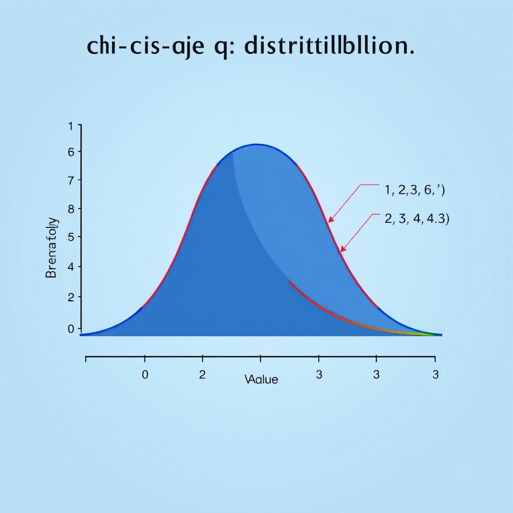 A detailed illustration of a chi-squared distribution curve, showcasing the bell-shaped curve with the x-axis labeled 'Value', y-axis labeled 'Probability Density', and the area under the curve shaded to depict significance levels