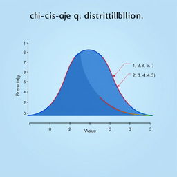 A detailed illustration of a chi-squared distribution curve, showcasing the bell-shaped curve with the x-axis labeled 'Value', y-axis labeled 'Probability Density', and the area under the curve shaded to depict significance levels