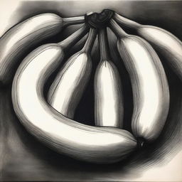 A captivating, highest-quality charcoal drawing that depicts a bunch of bananas