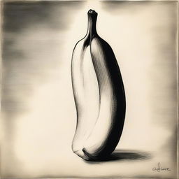 A captivating, highest-quality charcoal drawing that depicts a single banana