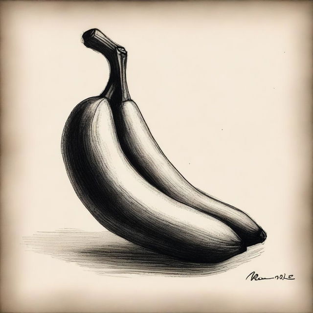 A captivating, highest-quality charcoal drawing that depicts a single banana