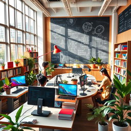 A visually appealing and modern office environment focused on designing and translation services