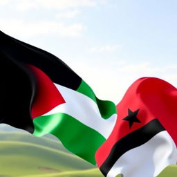 A beautiful and harmonious composition featuring the flags of Palestine and Sudan together