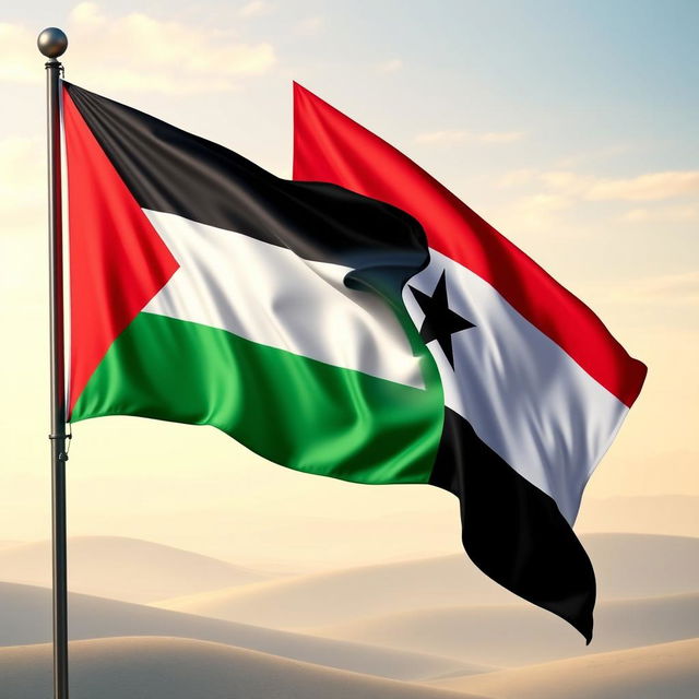 A beautiful and harmonious composition featuring the flags of Palestine and Sudan together