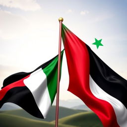 A beautiful and harmonious composition featuring the flags of Palestine and Sudan together