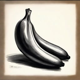 A captivating, highest-quality charcoal drawing that depicts a single banana