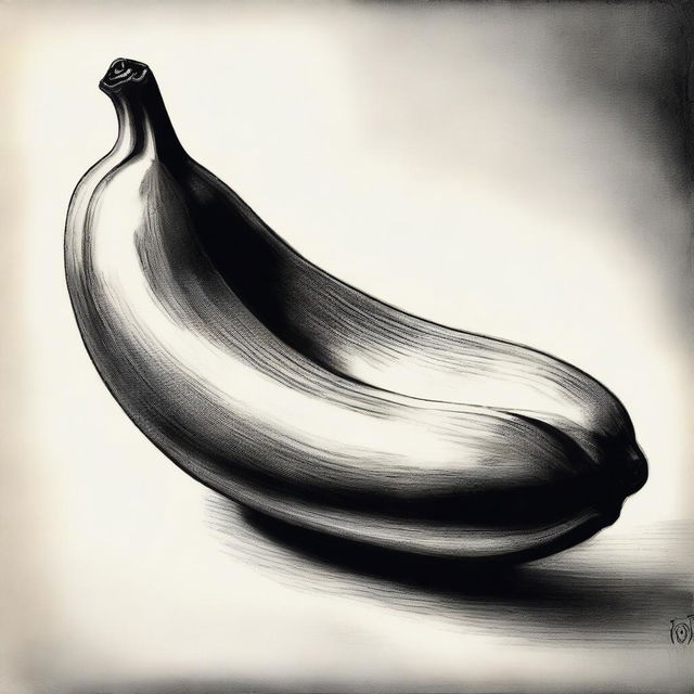 A captivating, highest-quality charcoal drawing showcasing a single banana