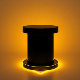 A small black podium illuminated with vibrant yellow neon lights, creating a striking contrast between the dark surface of the podium and the bright, glowing lines of neon