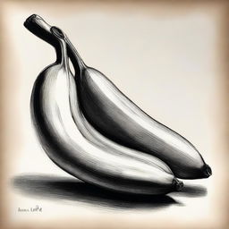 A captivating, highest-quality charcoal drawing showcasing a single banana