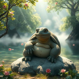 A wise old turtle named Lao Shu, characterized by a large, textured shell and a gentle expression