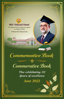 A beautifully designed commemorative book cover for the alumni reunion program celebrating the professional life of Professor Md