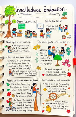 A detailed and colorful journal page reflecting on inclusive education at various levels
