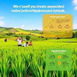 A digital poster representing positive sentiments towards land and agrarian reform programs in the Philippines