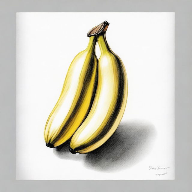 A high-quality image of a pencil drawing, showcasing a banana as its central subject