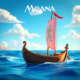 A vibrant and colorful animated scene inspired by the movie Moana, featuring a beautiful ocean landscape